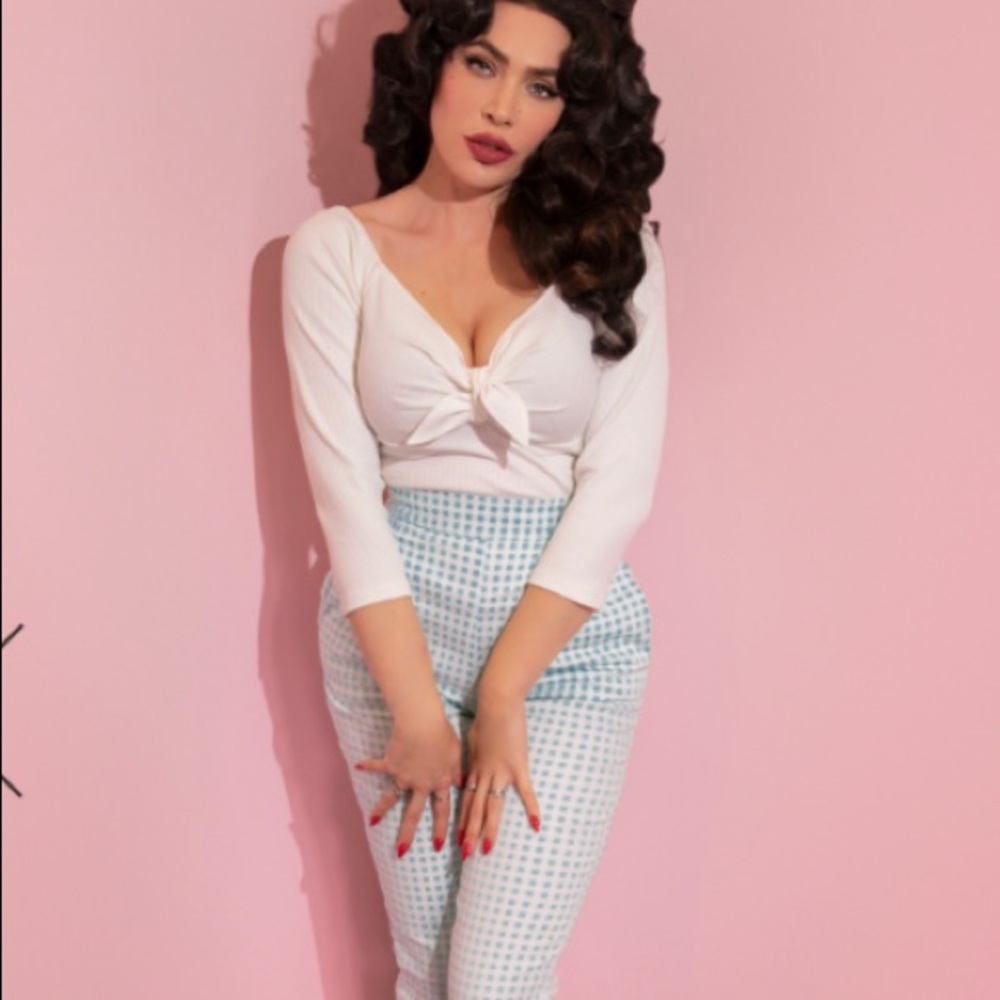 NWT Micheline Pitt Cigarette Pants in Blue Gingham